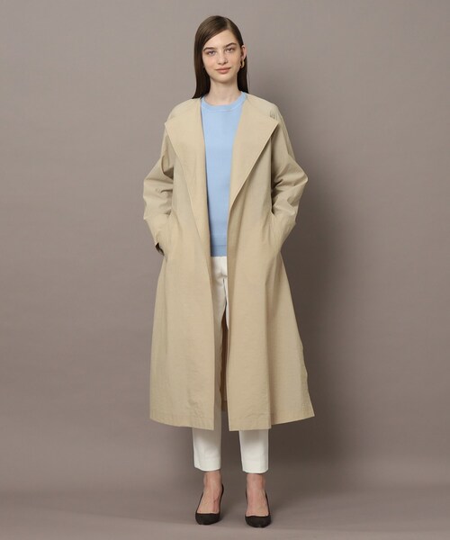 [美品]ドレステリア ノーカラーエアリーコート ベルトリボン スリット 38 DRESSTERIOR（ドレステリア） ノーカラーコート コート ノーカラー