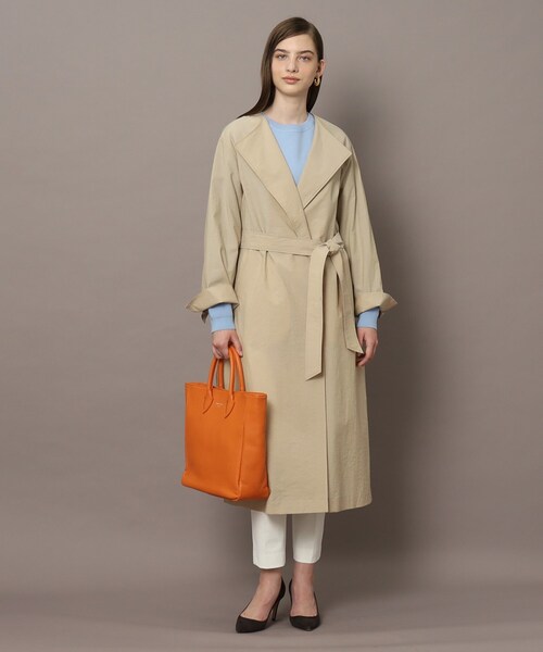 [美品]ドレステリア ノーカラーエアリーコート ベルトリボン スリット 38 DRESSTERIOR（ドレステリア） ノーカラーコート コート ノーカラー