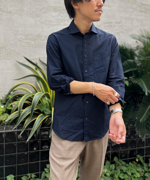 DSTREZZED ディストレス カッタウェイ リネンシャツ オランダ製 EFFORTLESS】ストレッチドビーカッタウェイシャツ/スキッパー