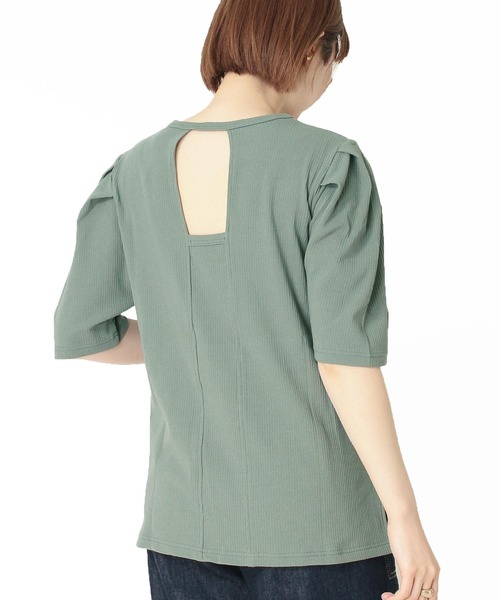 tシャツ 背中空きショルダータックトップス レディース