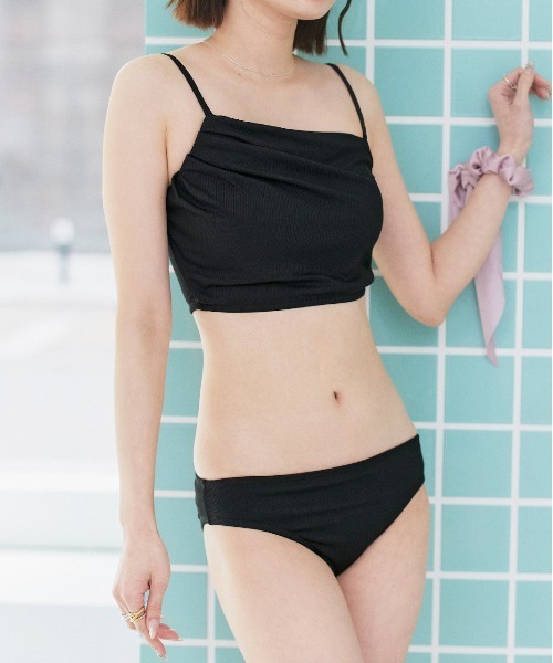 ameri ドッキング　スイムウェア　水着 ad thie 水着 リブ素材スイムウェア3点SET アシンメトリー