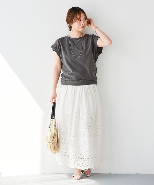 le.coeur blanc スカート カットワークレースギャザースカート