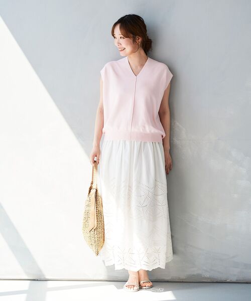 le.coeur blanc スカート カットワークレースギャザースカート