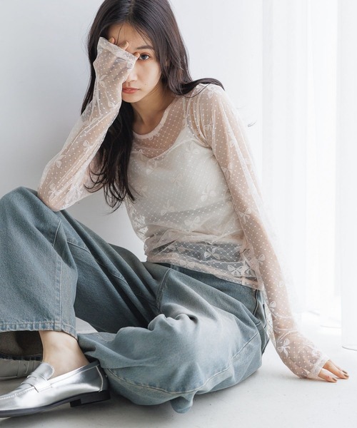 ☆ライム出品 LOWRYS FARM（ローリーズファーム） tシャツ チュールリボンレース