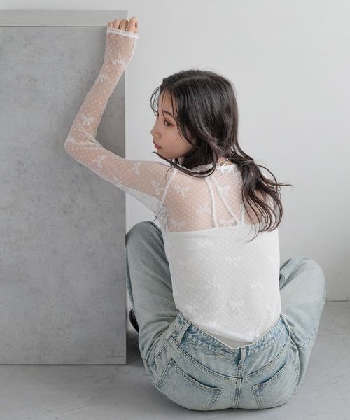 ☆ライム出品 LOWRYS FARM（ローリーズファーム） tシャツ チュールリボンレース