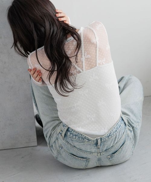 LOWRYS FARM（ローリーズファーム） tシャツ チュールリボンレース
