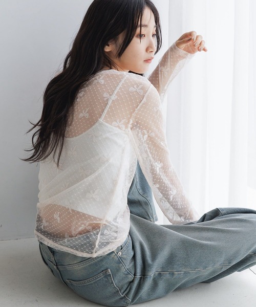 LOWRYS FARM（ローリーズファーム） tシャツ チュールリボンレース