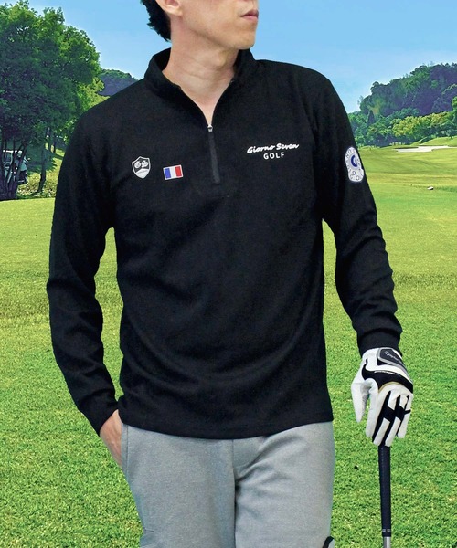 ゴルフ ハーフジップシャツ ゴルフウェア 長袖 ロゴプリント  