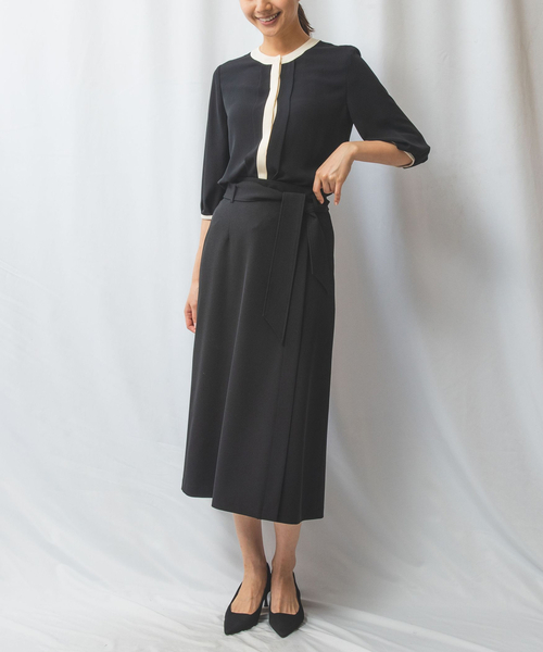 NARACAMICIE / ナラカミーチェ 【NARACAMICIE】ジョーゼットバイカラー七分袖ブラウス NARACAMICIE ブラウス シャツ 「NARACAMICIE」ジョーゼットバイ