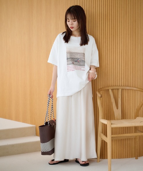 スカート 「−3kg見え／14色展開」スタイルアップサテンスカートの画像