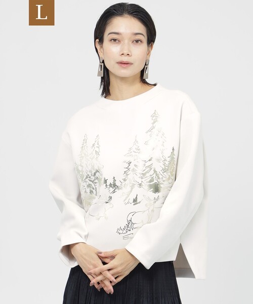 tシャツ 「L」「ウォッシャブル」ランドスケープダンボールプルオーバーカットソー レディース