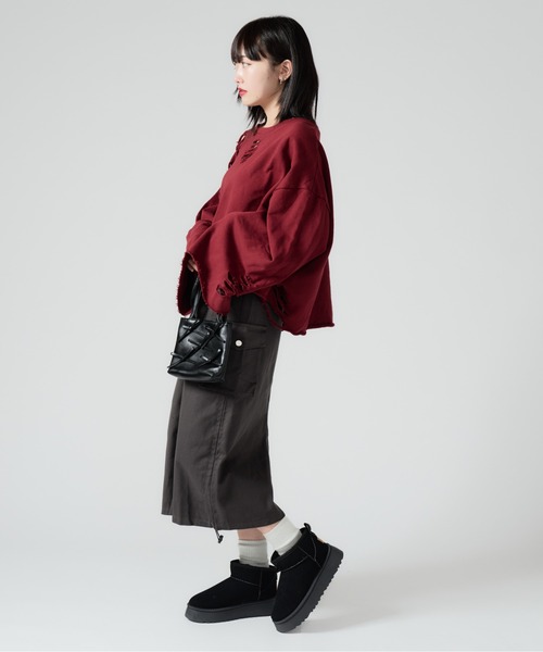 リボンデザイン ハンドバッグ チャコール Chick ハンドバッグ ribbon hand Bag / リボンデザイン