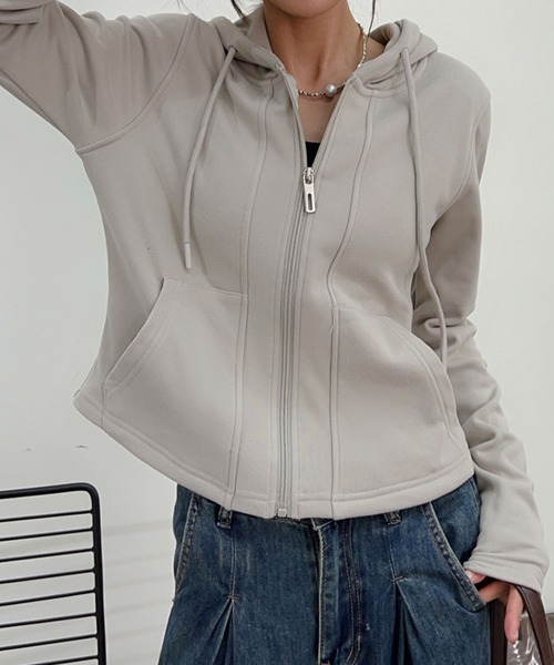 aimoha パーカー 裏起毛フルジップショートパーカー レディース