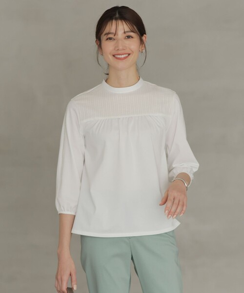 tシャツ 「洗える」プレーティングジャージー モックネックカットソー レディース