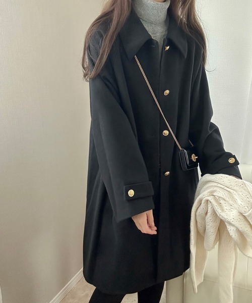 「LAUIR」 ステンカラーコート MEDIUM ダークグレー レディース_画像3