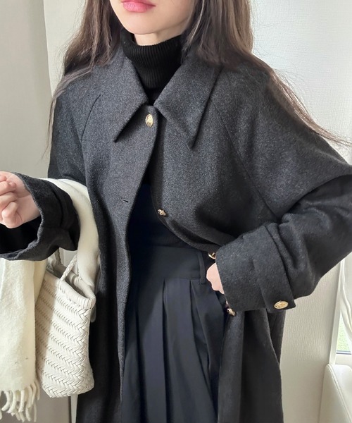 「LAUIR」 ステンカラーコート MEDIUM ダークグレー レディース_画像5