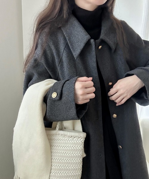 「LAUIR」 ステンカラーコート MEDIUM ダークグレー レディース_画像6