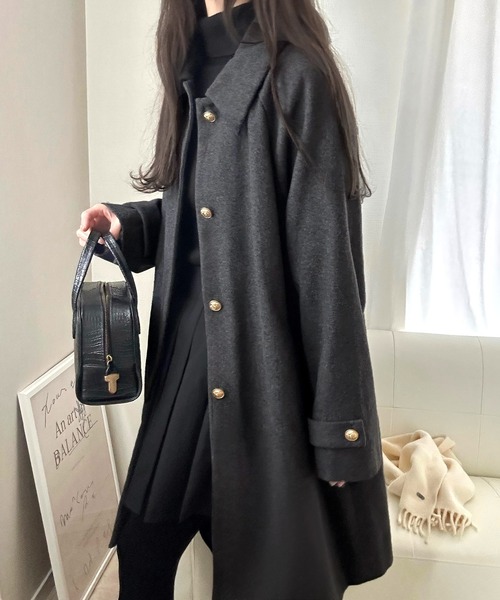 「LAUIR」 ステンカラーコート MEDIUM ダークグレー レディース_画像8