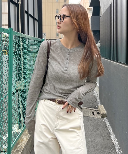 tシャツ 「新色追加」シアーヘンリーネックロンT レディース