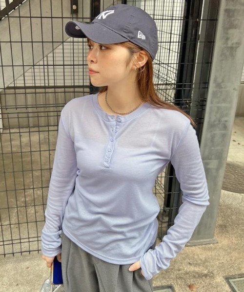 tシャツ 「新色追加」シアーヘンリーネックロンT レディース