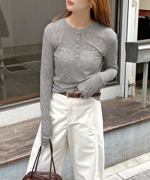 アーリン様 tシャツ 「新色追加」シアーヘンリーネックロンT レディース