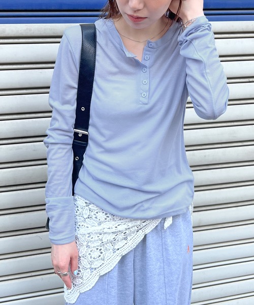 tシャツ 「新色追加」シアーヘンリーネックロンT レディース