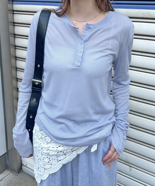 tシャツ 「新色追加」シアーヘンリーネックロンT レディース