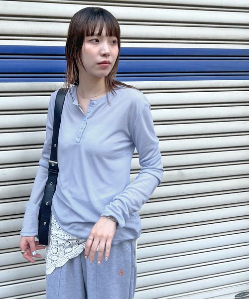 tシャツ 「新色追加」シアーヘンリーネックロンT レディース