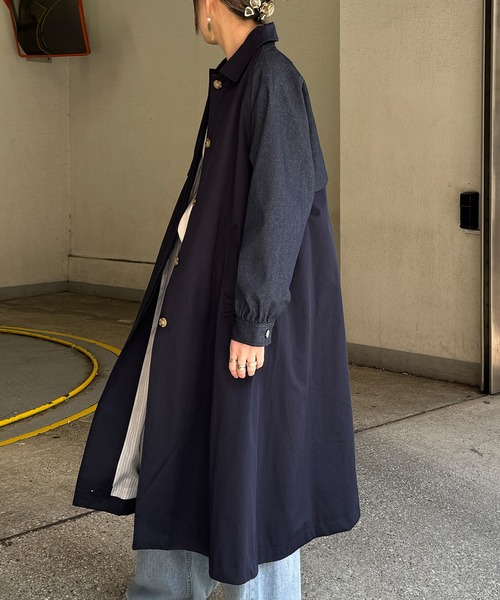 LBC ステンカラーコート コート デニム切り替えステンカラーコート