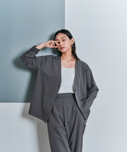 W：Huku ジャケット ノーカラージャケット ポケッタブル 軽量