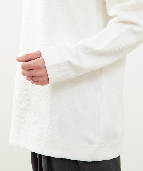 【グレー】バイアスジャガードクルーネックロングスリーブTシャツ MEN'S MELROSE tシャツ バイアスジャガードクルーネックロングスリーブ