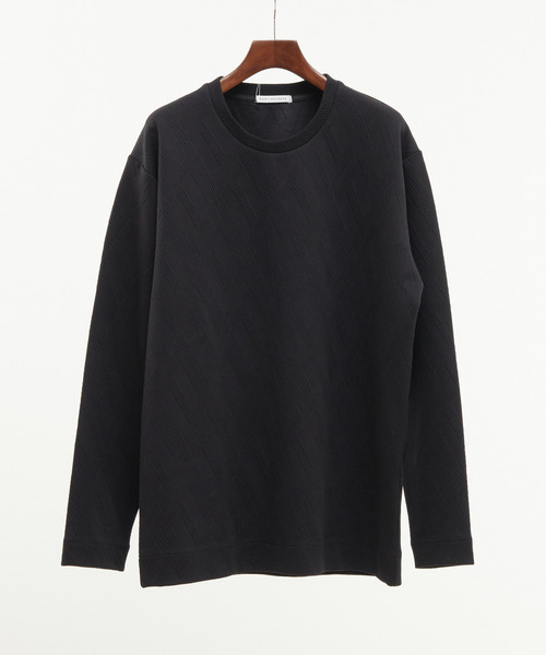【グレー】バイアスジャガードクルーネックロングスリーブTシャツ MEN'S MELROSE tシャツ バイアスジャガードクルーネックロングスリーブ