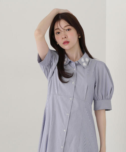 【新品未使用】プロポーション☘️フラワーシャツワンピース ブルー official site・一部店舗限定】フラワーカラーシャツワンピース