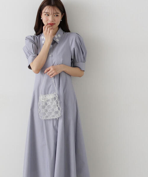 【新品未使用】プロポーション☘️フラワーシャツワンピース ブルー PROPORTION BODY DRESSING｜フラワーカラーシャツワンピース