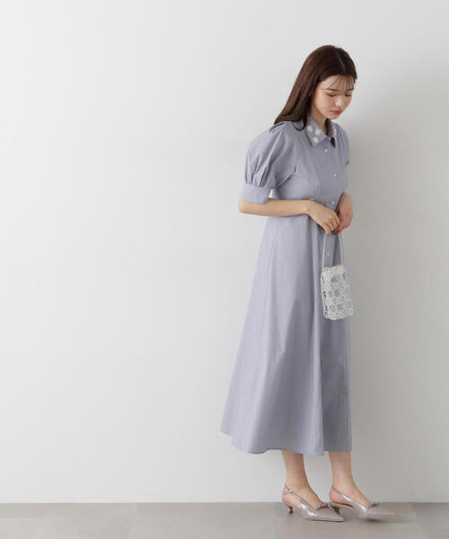 【新品未使用】プロポーション☘️フラワーシャツワンピース ブルー official site・一部店舗限定】フラワーカラーシャツワンピース