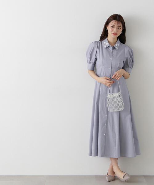 【新品未使用】プロポーション☘️フラワーシャツワンピース ブルー PROPORTION BODY DRESSING ワンピース フラワーカラーシャツ
