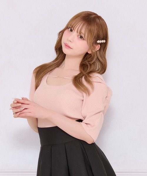 ニット セーター ロゴビジューニットトップ レディース apres jour ニット セーター フロントビジューニットトップス