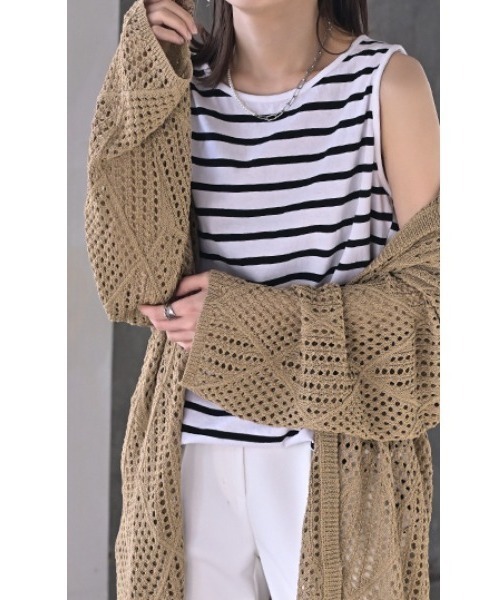 【BEIGE】ダイヤモンドメッシュ ニット カーディガン HUG.U（ハグユー） カーディガン ダイヤメッシュニットカーディガン