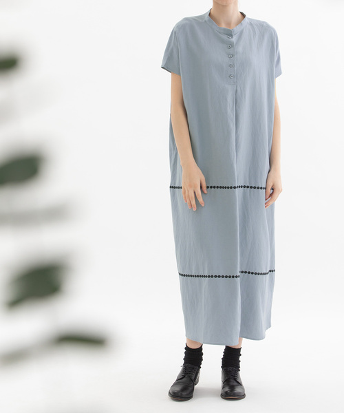 nop de nod ワンピース リネンレーヨンライン刺繍2wayワンピース  