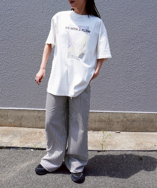 イージーパンツ ストライプ リラックスパンツ ドロスト ゆったり gossara パンツ ストライプイージーパンツ レディース