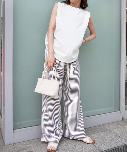 イージーパンツ ストライプ リラックスパンツ ドロスト ゆったり gossara パンツ ストライプイージーパンツ レディース