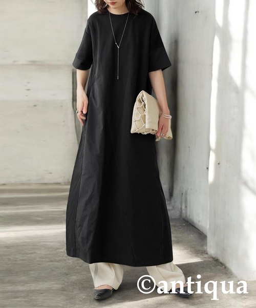新品タグ付き　EGGKA ワンピース　Aライン antiqua（アンティカ） ワンピース 3素材切替ドッキングAライン