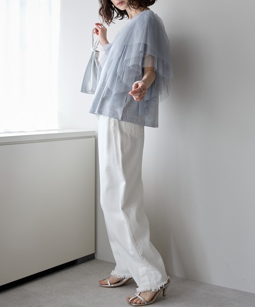 CLANE チュールスリーブ 半袖Tシャツ ホワイト CLANE(クラネ)｜TULLE