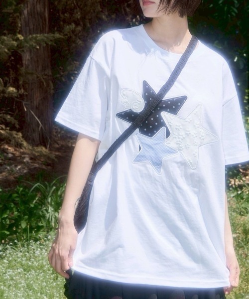 tシャツ 「FANCY CLUB」Mix Star Angel Patch Tee レディース FANCY CLUB tシャツ 「FANCY CLUB」Mix Star Angel Patch Tee