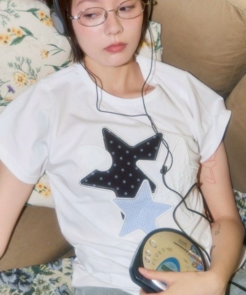 tシャツ 「FANCY CLUB」Mix Star Angel Patch Tee レディース