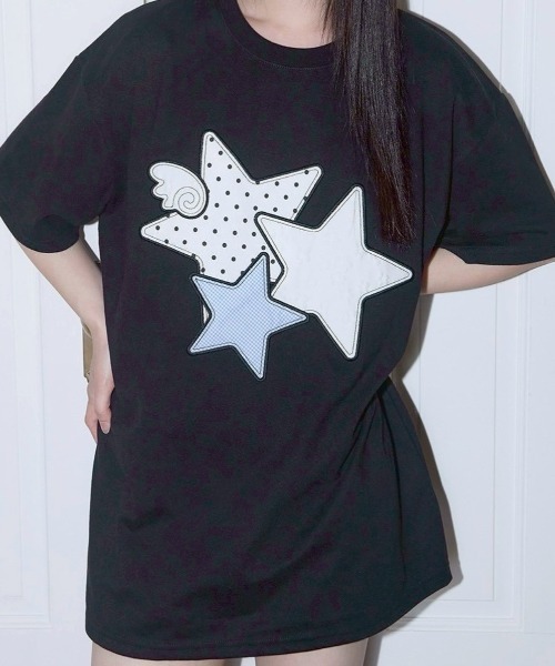 tシャツ 「FANCY CLUB」Mix Star Angel Patch Tee レディース FANCY CLUB tシャツ 「FANCY CLUB」Mix Star Angel Patch Tee
