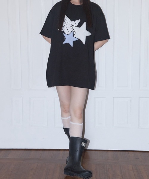 tシャツ 「FANCY CLUB」Mix Star Angel Patch Tee レディース FANCY CLUB tシャツ 「FANCY CLUB」Mix Star Angel Patch Tee