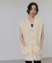 【新品タグ付き】ADAM ET ROPE' ミドルニットジレ　ブラック ADAM ET ROPE'（アダムエロペ） ベスト ジレ 「サステナブル」ミドル