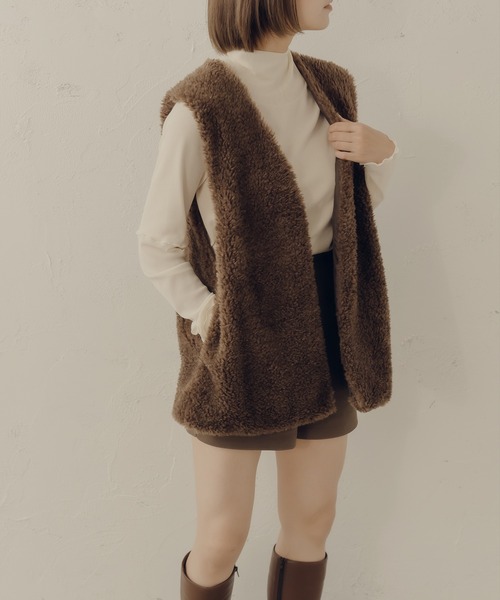 「fupel」 ベスト「epnokコラボ」 LARGE チャコールグレー レディース