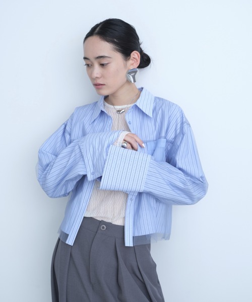 AIC. ブラウス シャツ 「再入荷」チュールレイヤードビッグカフス